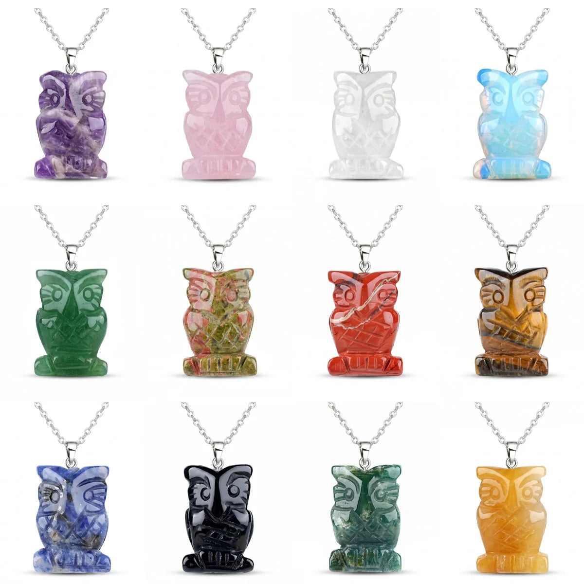 25mm Healing Crystal Owl Gemstone Necklace for Women men Hand Craved Animal Charms Jewelry Healing Chakra SN2329