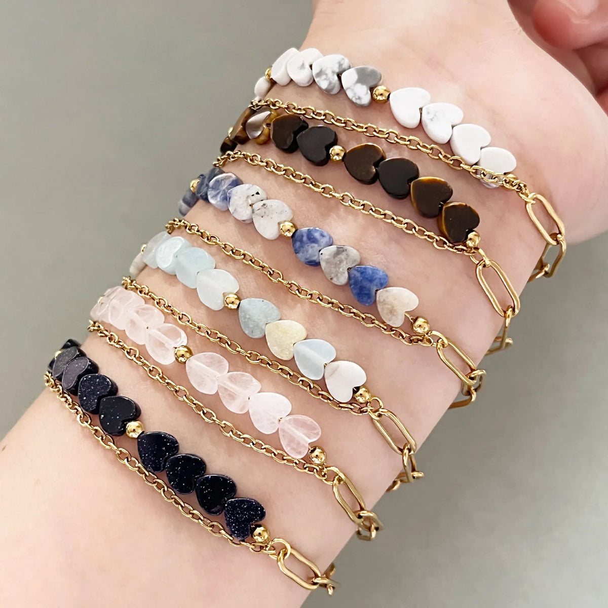 6MM Heart Shape Gemstone Paperclip Chain Bracelet Gold Stainless Steel Adjustable Dainty Stackable Women Jewelry #SB3164