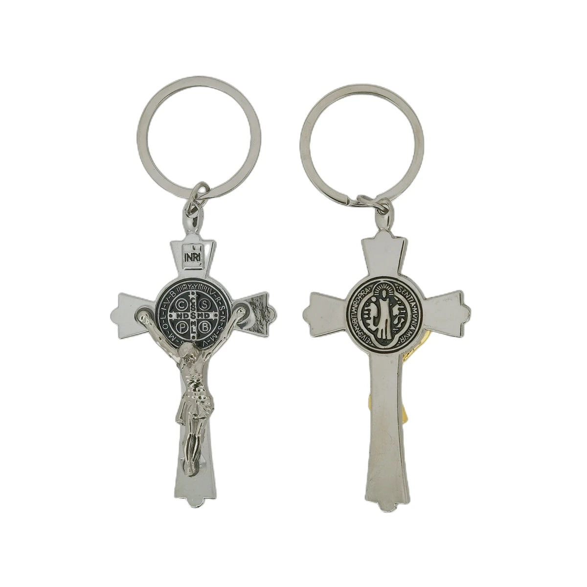 Fashion Jewelry Religious Charms Key Ring Custom Stainless Steel Cross Jesus Christ Crucifix Pendant Keychain for Women Men