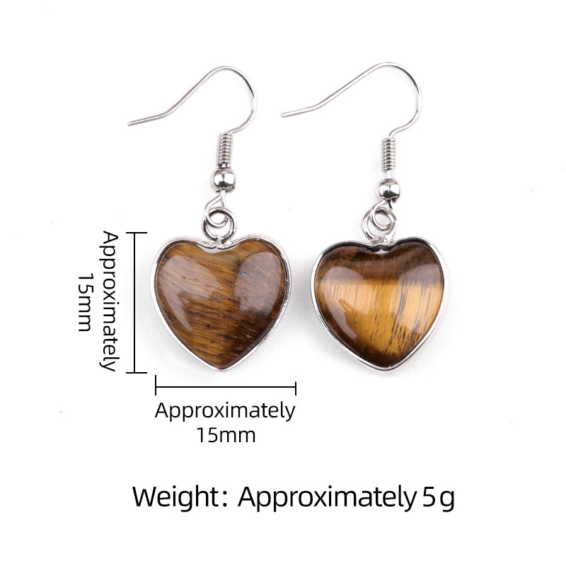 Natural Heart Gemstone Dangle Earrings - 15mm Polished Crystal Healing Pendant Charms, Dainty Silver Drop Earrings for Women & Girls(副本)