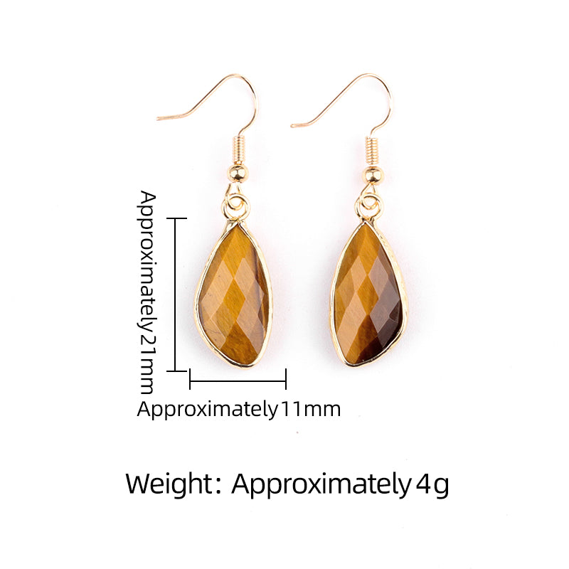 Gold Facted Teardrop Gemstone Pendant Dangle Earring for Women Girls