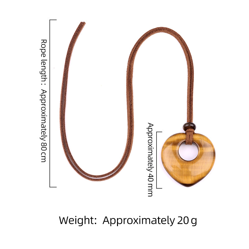 40mm Heart Gemstone Pendant Necklace Adjustable Rope
