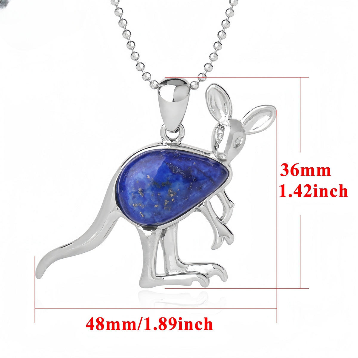 Silver Kangaroo Gemstone Pendant Necklace for Women Men #SN1765 Animal Charms Beads Chain Jewelry