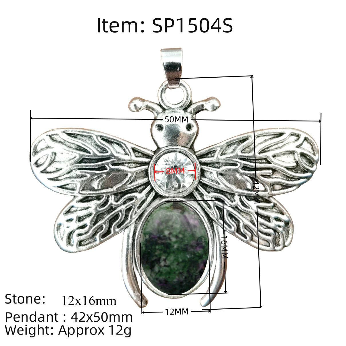 Silver Butterfly Oval Gemstone Pendant for Making Jewelry #SP1504S