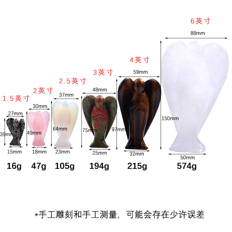 1.5Inch Gemstone Angel Figurine #SP1930 Hand Carved Pocket Healing Crystal Statue Perforated Spiritual Pendant for DIY Jewelry, Yoga Decor & Christmas Gifts