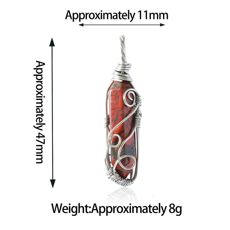 Handmade Wire Wrapped Hexagonal Point Gemstone Pendant Necklace #SN1753-45CM Cord