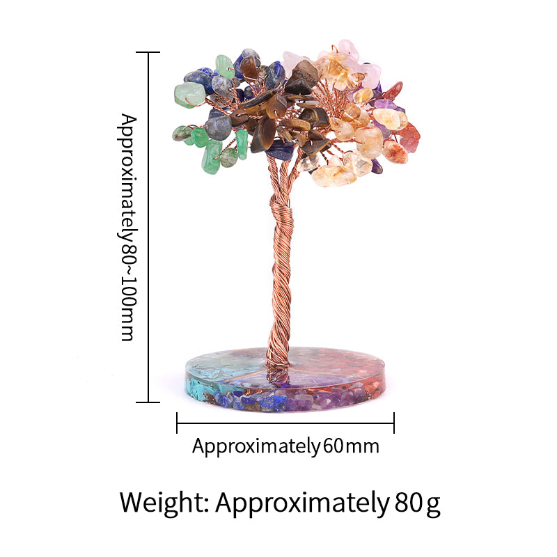 Handmade Woven Chip Gemstone Life of Tree Ornament with Resin Base for Feng Shui Wealth & Good Luck Home & Office Decor #SP1891