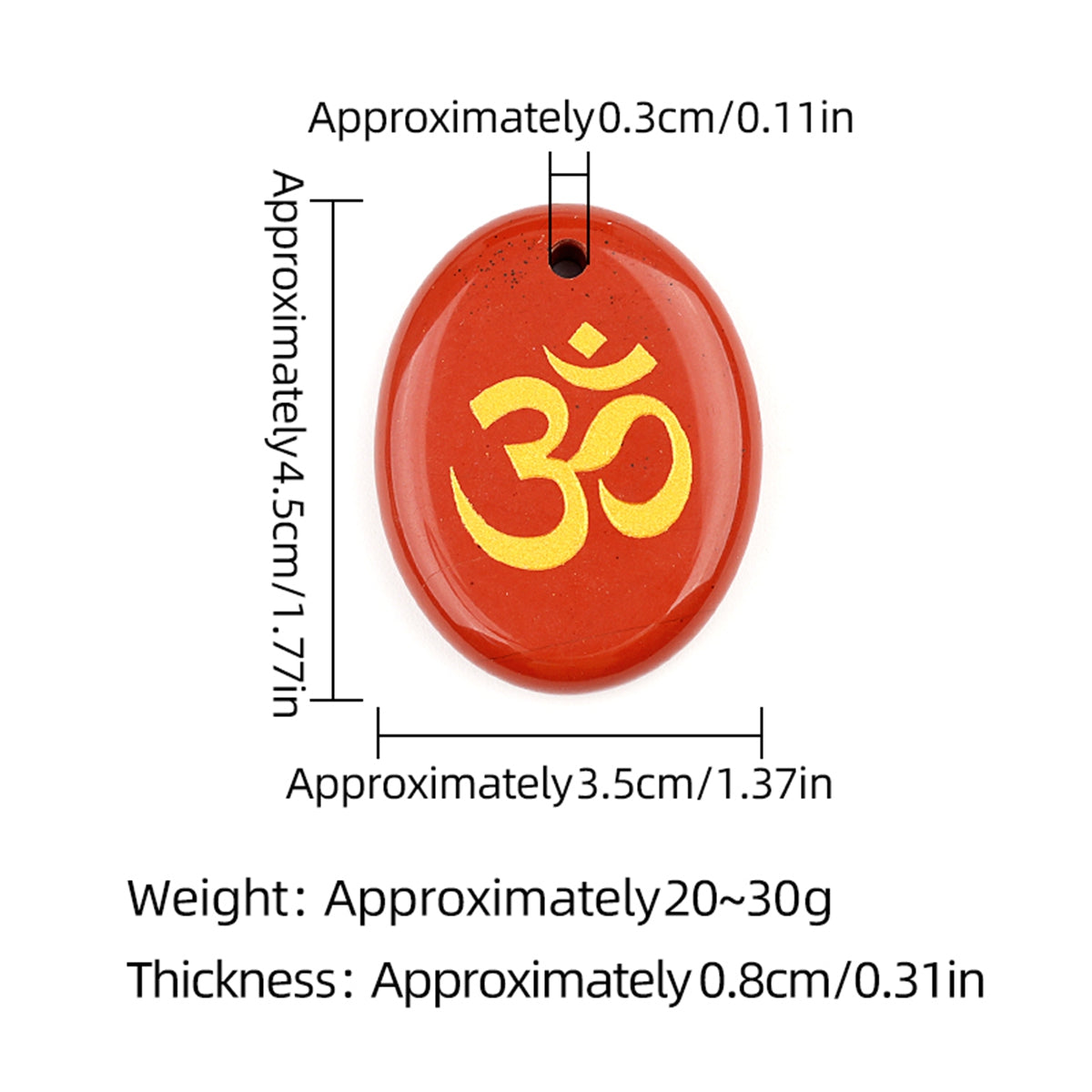 Oval Gemstone Disc Keychain– Carved with Custom Words & Symbol -"3D & OM"