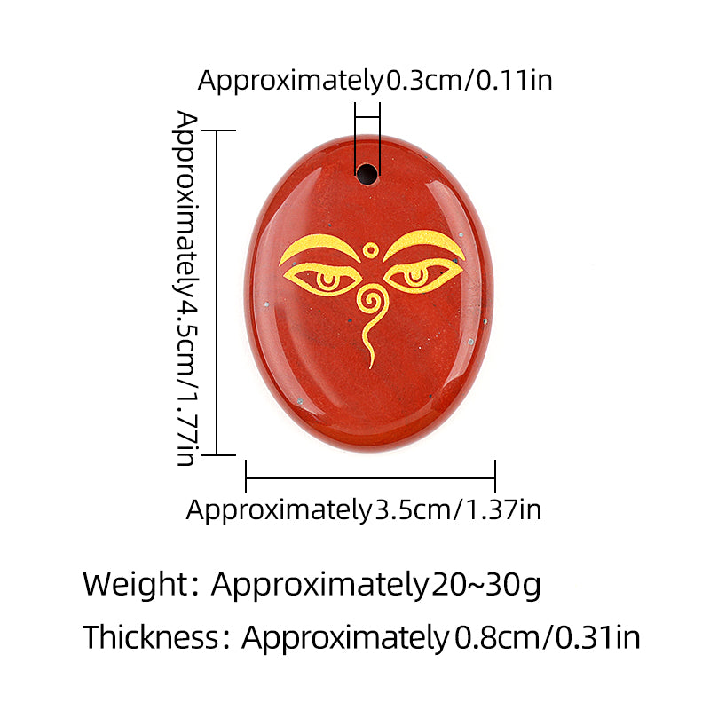 35x45mm Oval Natural Gemstone Pendant, Engraved Buddha's Contemplative Eye, Polished Crystal Disc Charm for Spiritual Jewelry, Necklace Making