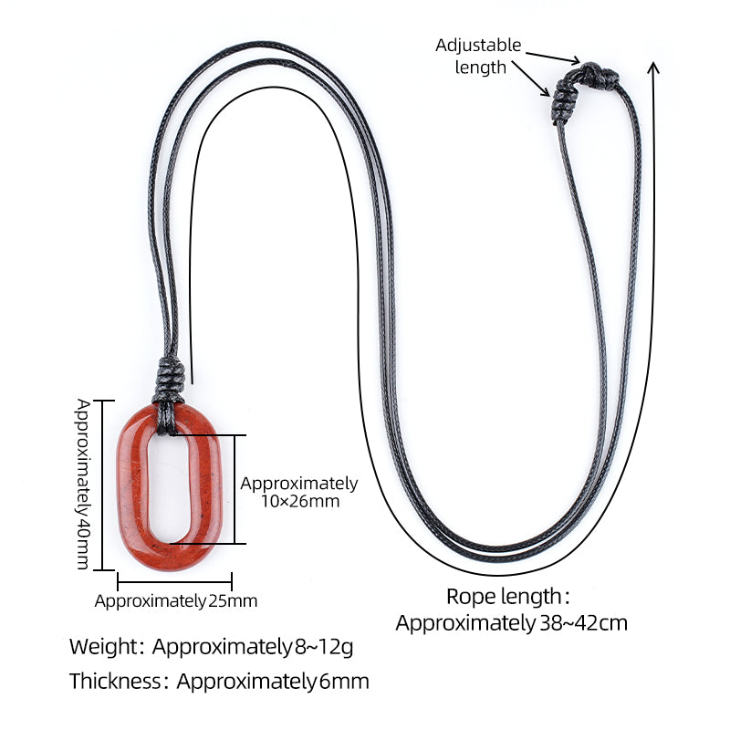 Hand-Polished Hollow O-Shape Gemstone Pendant, 25×40mm Adjustable Rope Necklace, Unique Natural Crystal Daily Wear Jewelry