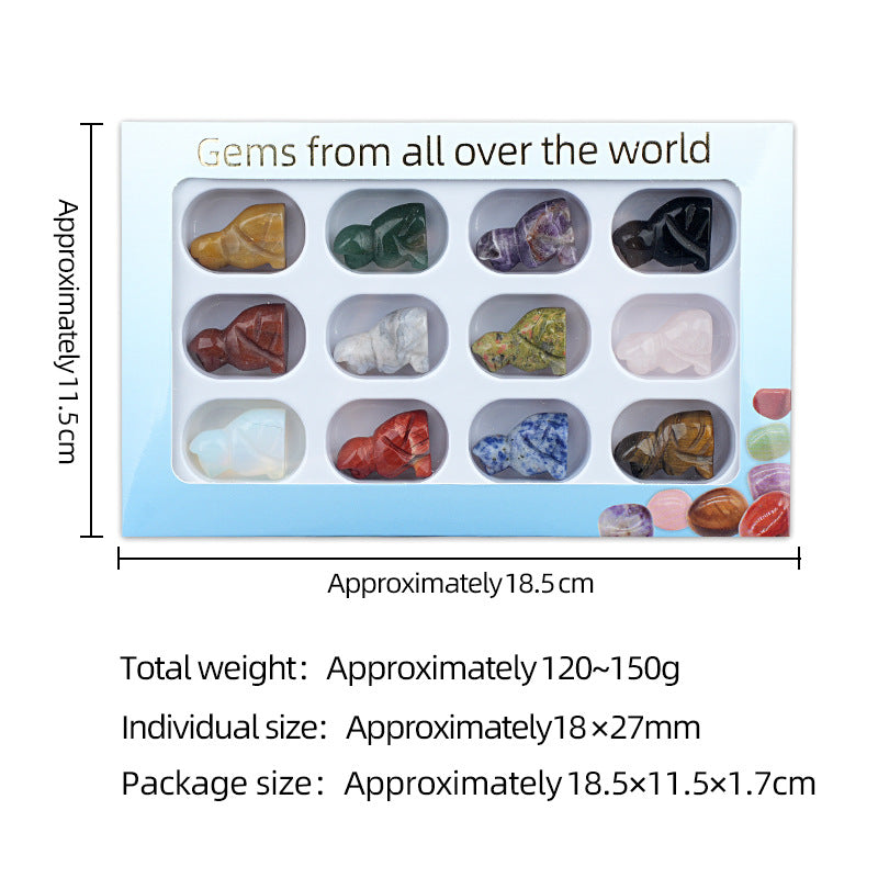 1.0 Inch Hand Carved Gemstone Cat Figurine Animal Ornament 12PCS In Box for Home Office Desk Decor #SP2319-12PA