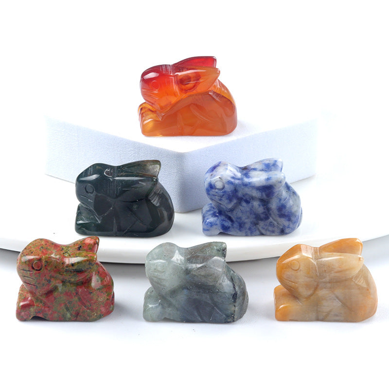 1.0 Inch Hand Carved Gemstone Rabbit Figurine Animal Ornament for Home Office Desk Decor #SP2320
