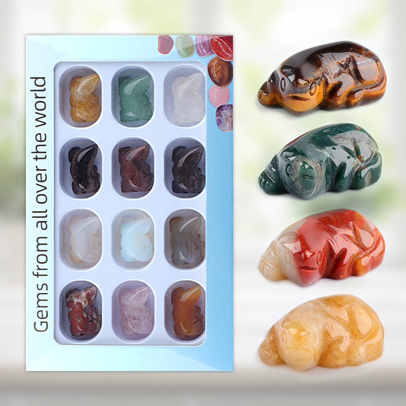 1.0 Inch Hand Carved Gemstone Lizard Figurine Animal Ornament 12PCS In Box for Home Office Desk Decor #SP2321-12PA