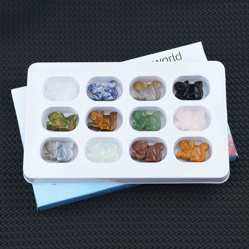 1.0 Inch Hand Carved Squirrel Gemstone Figurine Ornament 12PCS In Box for Home Office Desk Decor #SP2322-12PA