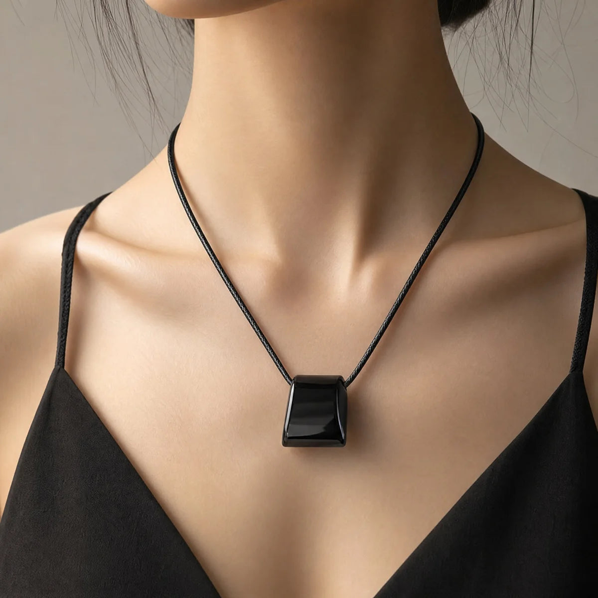 Black Obsidian Trapezoid Crystal Choker Necklace Unisex Healing Chakra Gemstone Jewelry Adjustable Rope Comes in Gift Box