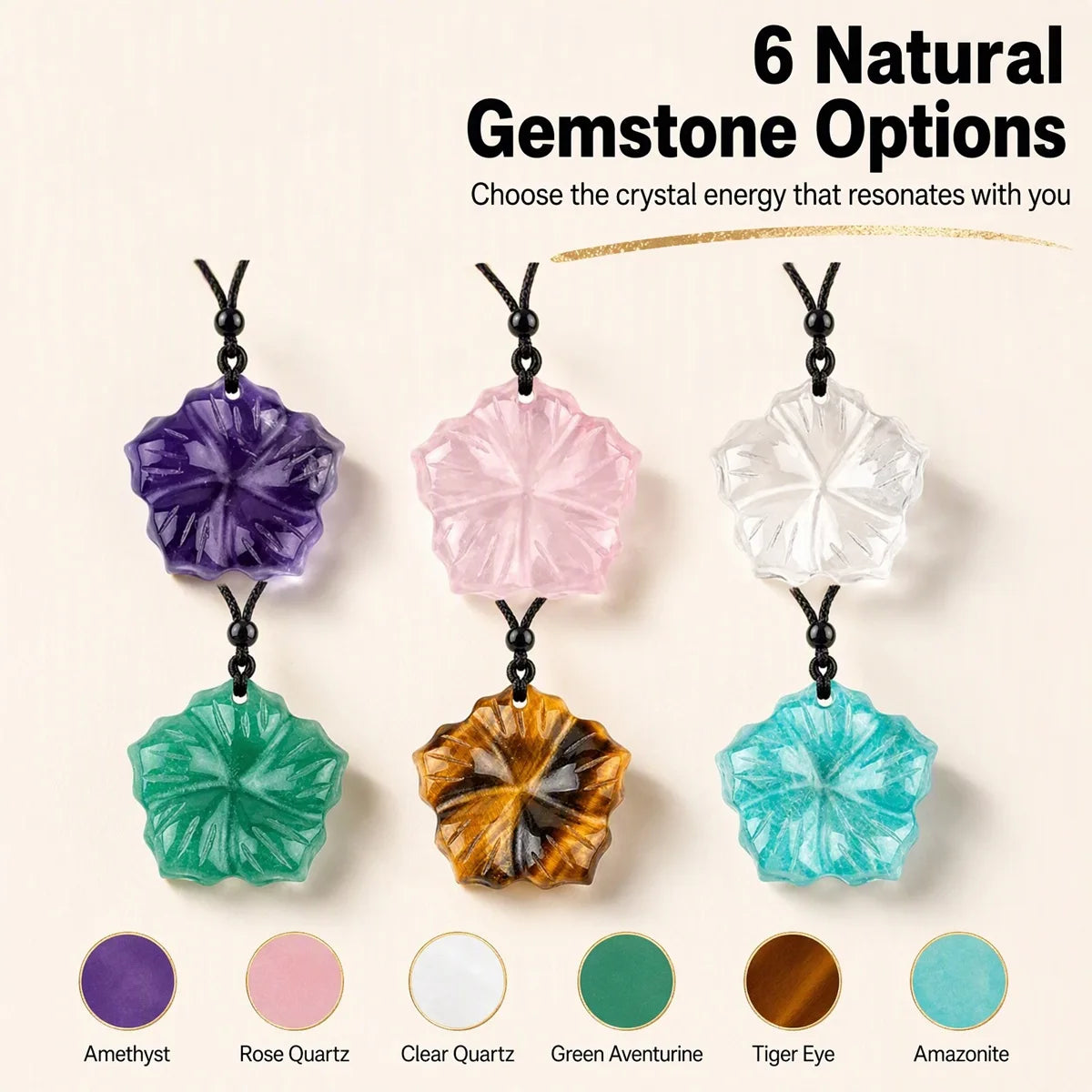 Fashion 20MM Hand Carved Flower Gemstone Necklace Natural Crystal Pendant With Adjustable Cord Birthday Holiday Souvenir Gift