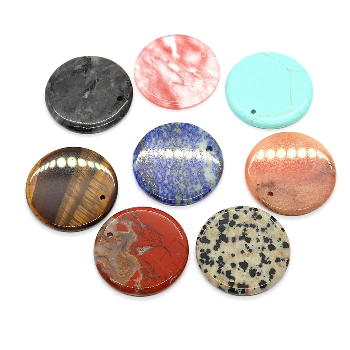 Vintage Natural Stone Circle Coin Pendants, Flat Round Quartz Quartz Gemstone Disk Charms, Handmade Crafting Findings for Wire Wrapping