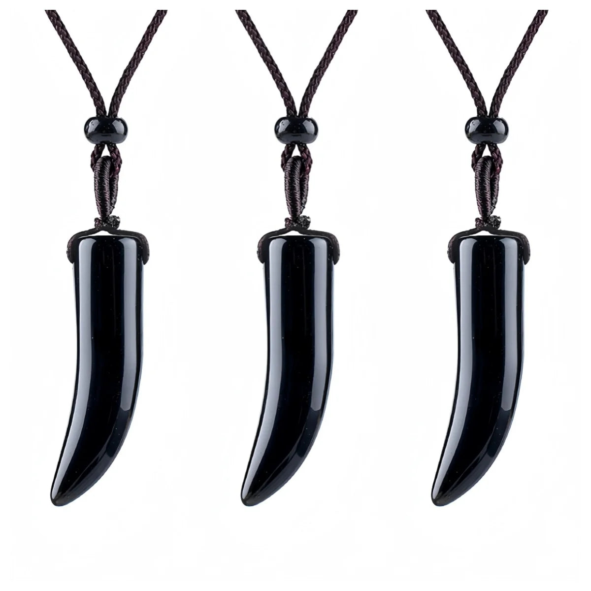 Black Obsidian Ox-Horn Stone Pendant Necklace Adjustable Rope In Gift Box Healing Stone Choker for Men Women #SN2017