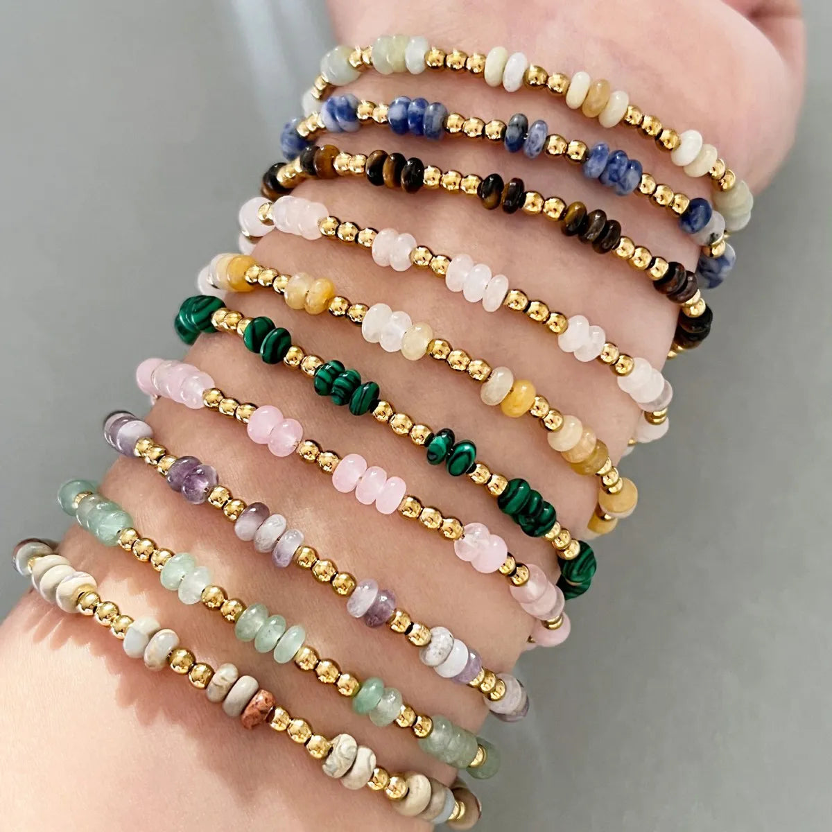 4MM Natural Stone Heishi Disc Bracelet Gold OT Toggle Clasp Dainty Stackable Boho Crystal Beaded Bracelets Women Jewelry #SB3147G