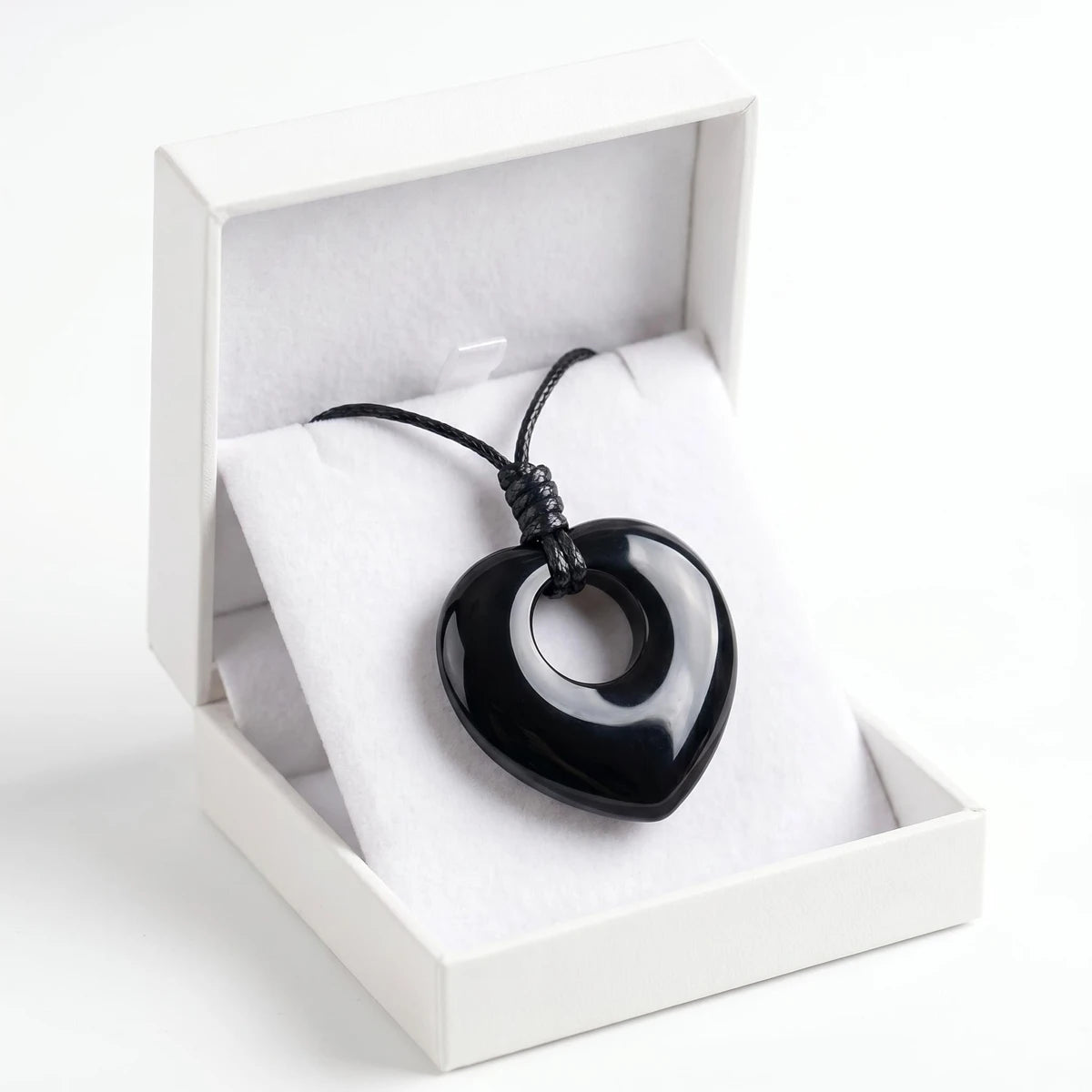 Black Obsidian Healing Crystal Heart Pendant Necklace Adjustable Wax Cord Stone 40MM Donut Amulet Jewelry for Spiritual Wellness
