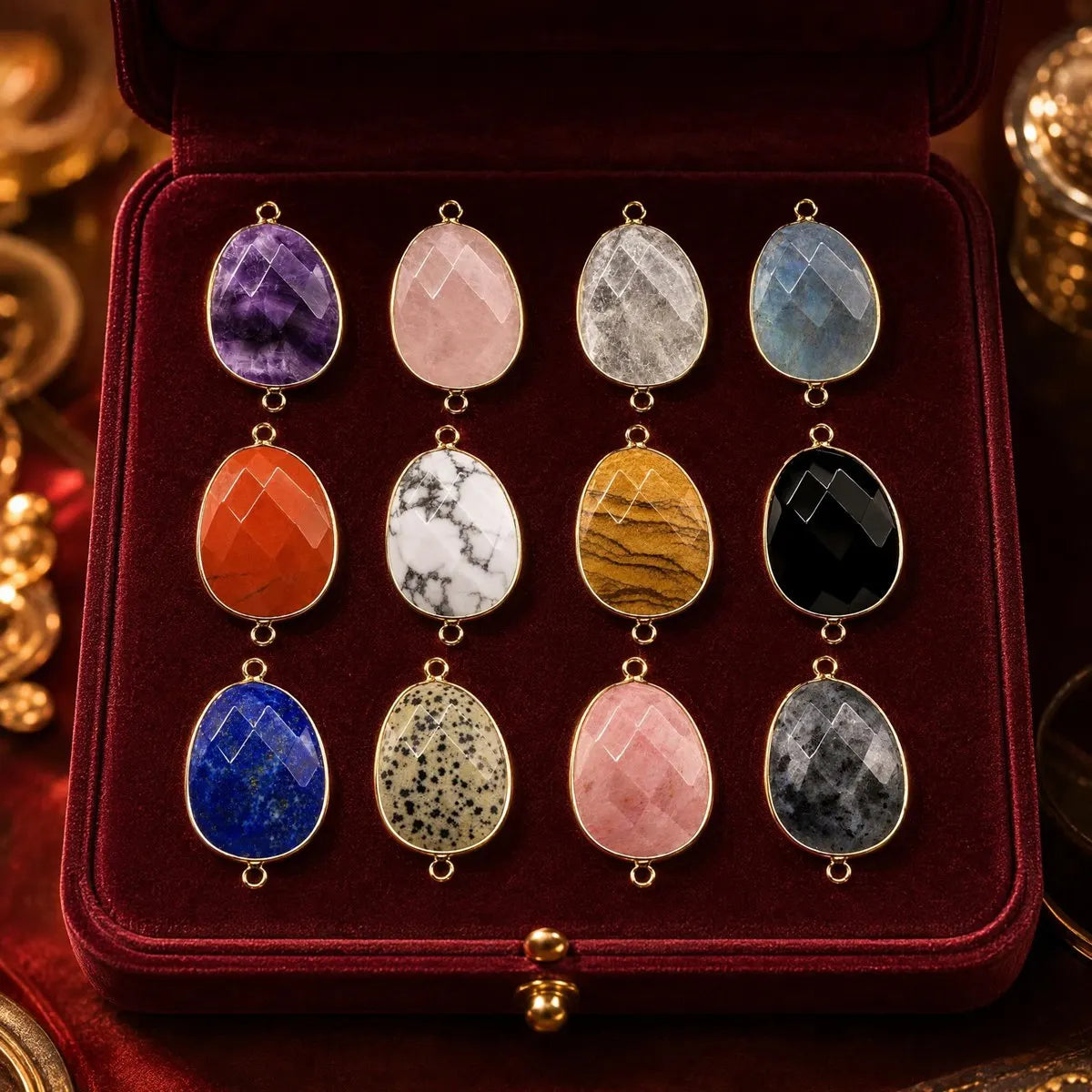 Faceted Irregular Teardrop Stone Connector Charms with Double Loops for Jewelry Making DIY Bracelet Necklace #SP2054