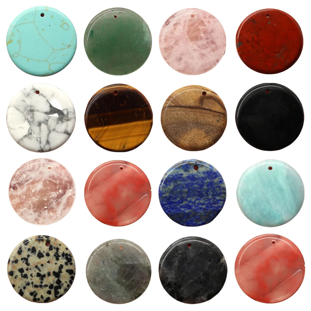 Flat Round Disc Gemstone Pendants with Silver Pinch Bail, Natural Crystal Coin Charms for DIY Jewelry Making, Wholesale Bohemian Stone Supply for Necklaces