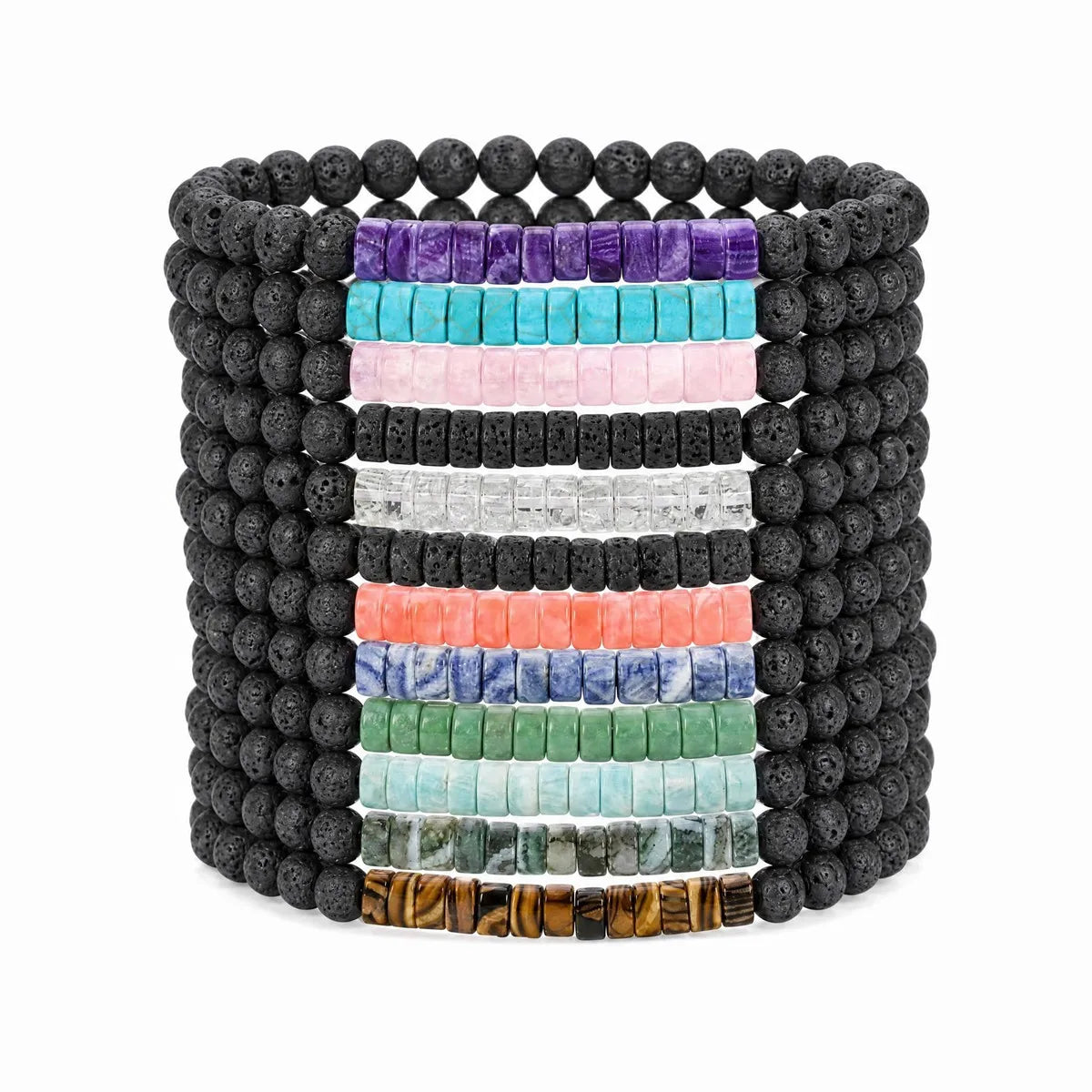 4mm Lava Rock Round Bead Bracelet Natural Stone Flat Disc Bead Stretch Bracelet Boho Crystal Jewelry for Women #SB3156