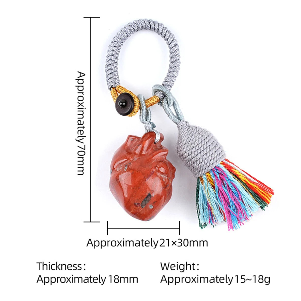 Healing Crystal Heart Key Ring Colorful Tassel Woven Rope Key Holder Women Spiritual Stone Bag Accessory Birthday Gift KC2043