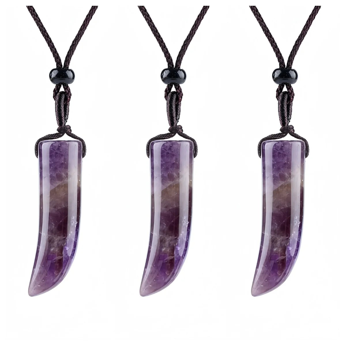 Amethyst Ox-Horn Stone Pendant Necklace Adjustable Rope In Gift Box Healing Stone Choker for Men Women #SN2017