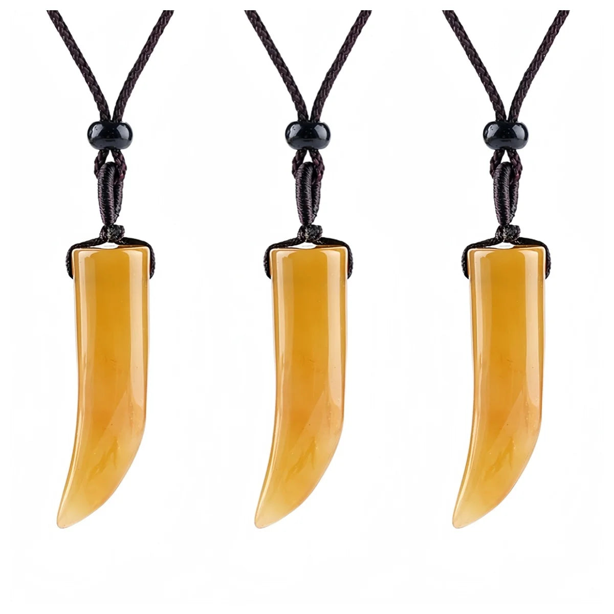 Yellow Jade Ox-Horn Stone Pendant Necklace Adjustable Rope In Gift Box Healing Stone Choker for Men Women #SN2017