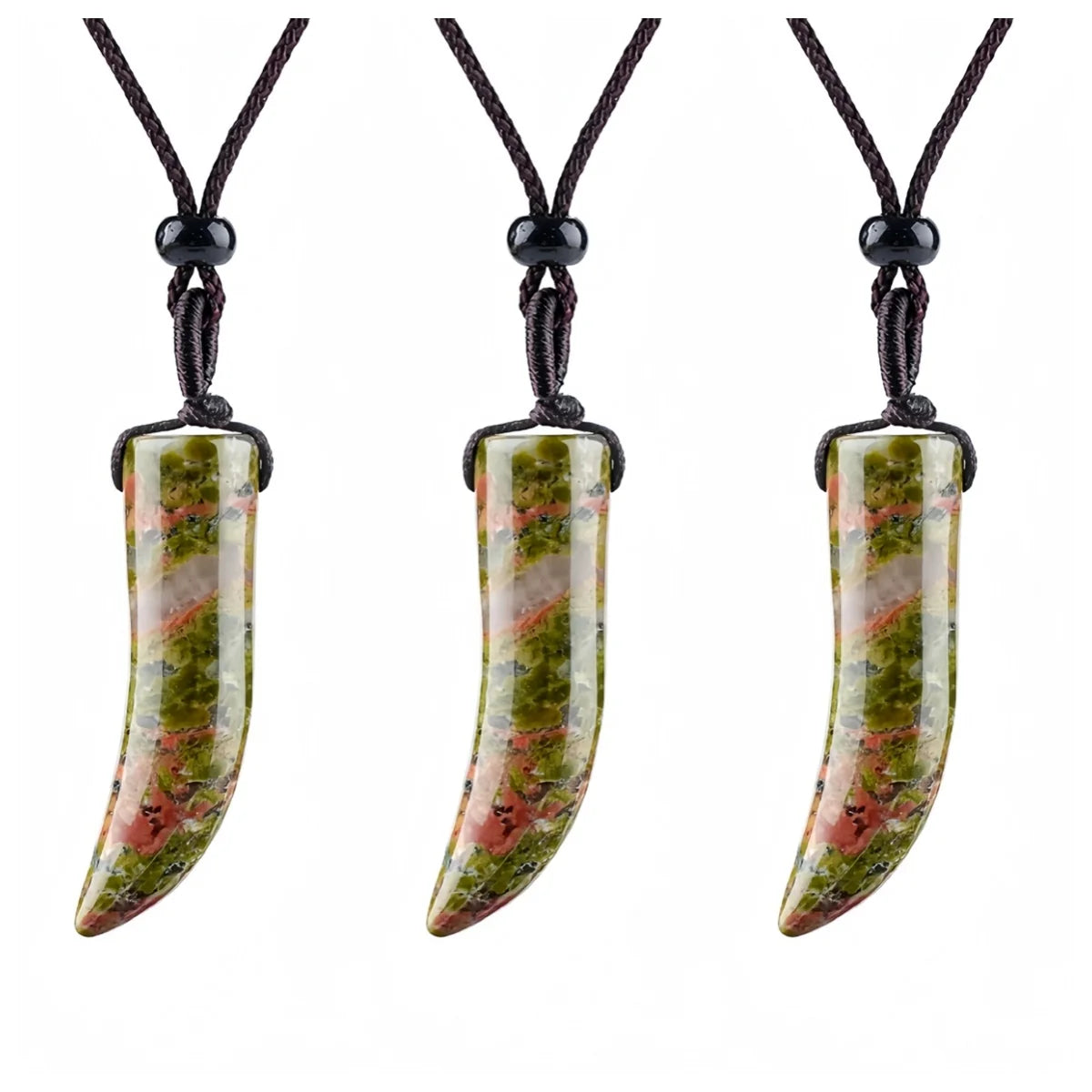 Unakite Ox-Horn Stone Pendant Necklace Adjustable Rope In Gift Box Healing Stone Choker for Men Women #SN2017