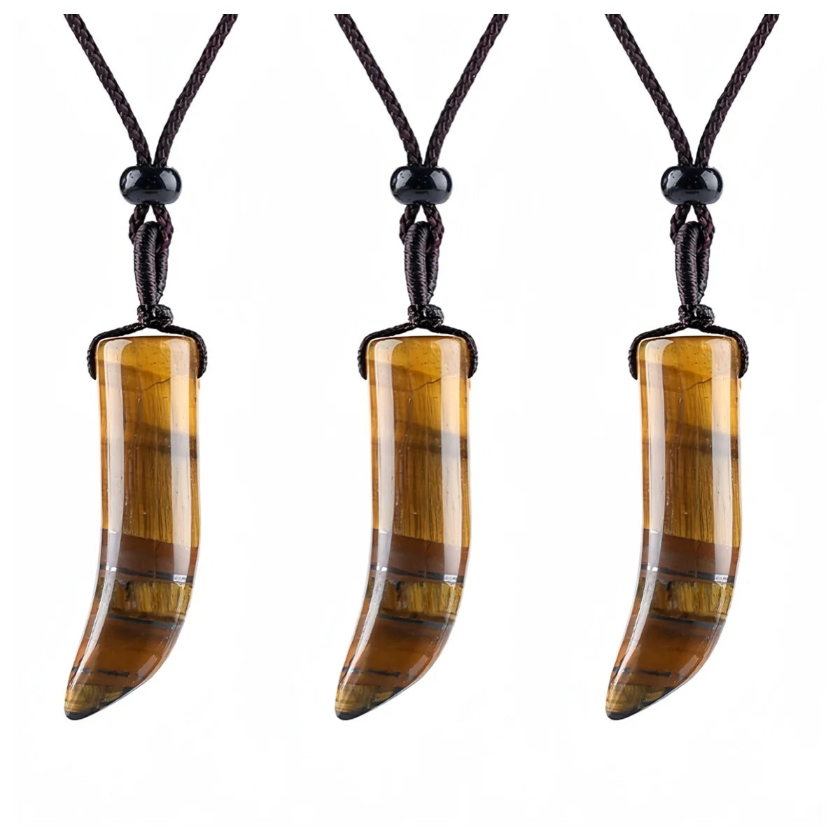 Yellow Tiger Eye Ox-Horn Stone Pendant Necklace Adjustable Rope In Gift Box Healing Stone Choker for Men Women #SN2017