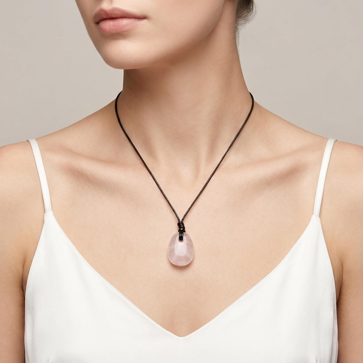 Rose Quartz Trapezoid Crystal Pendant Necklace Adjustable Rope Choker Natural Stone Healing Reiki Jewelry Unisex Gift Box #SN2028