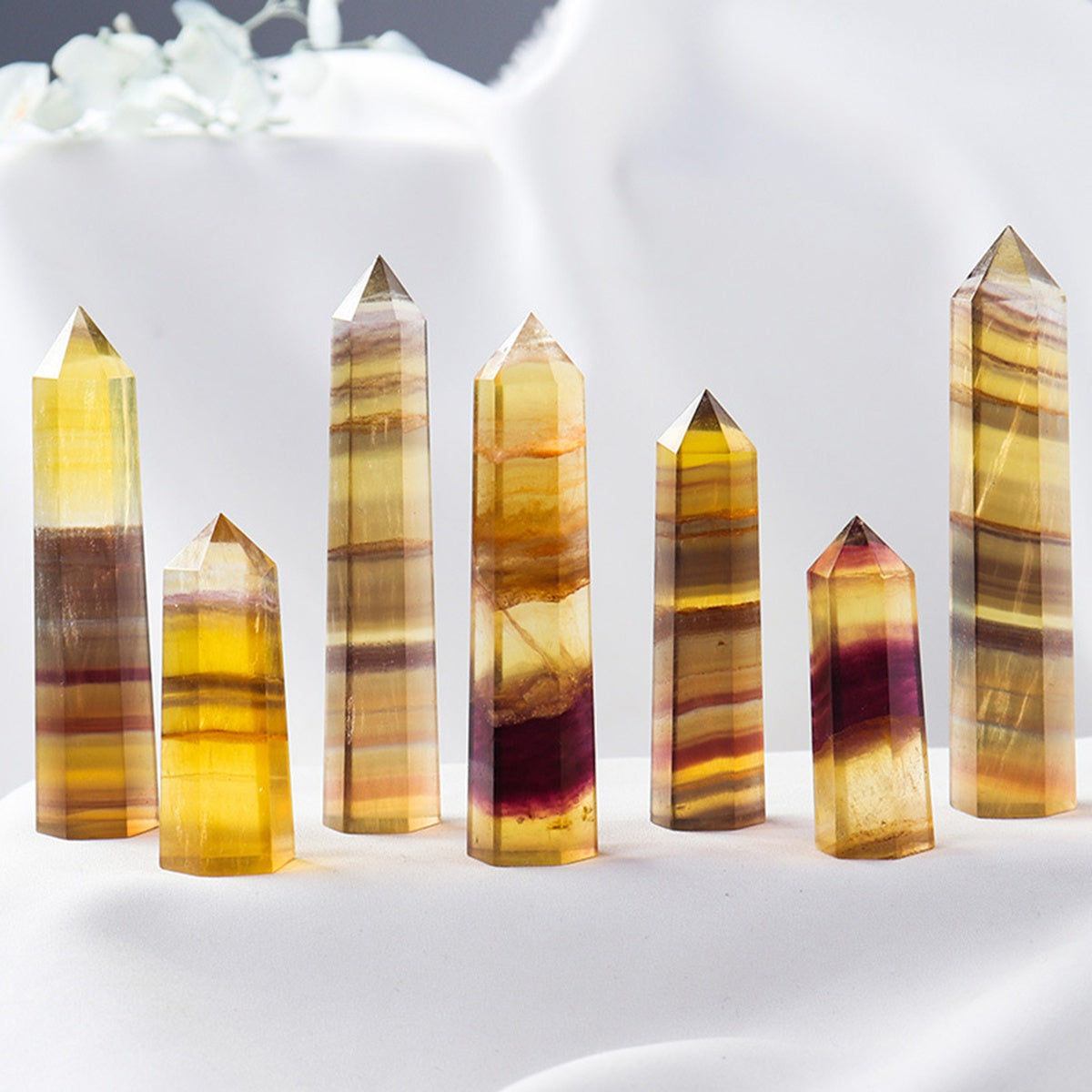Yellow Fluorite Hexagonal Pillar Ornament Tower for Home & Office Decoration #YE08SP1492