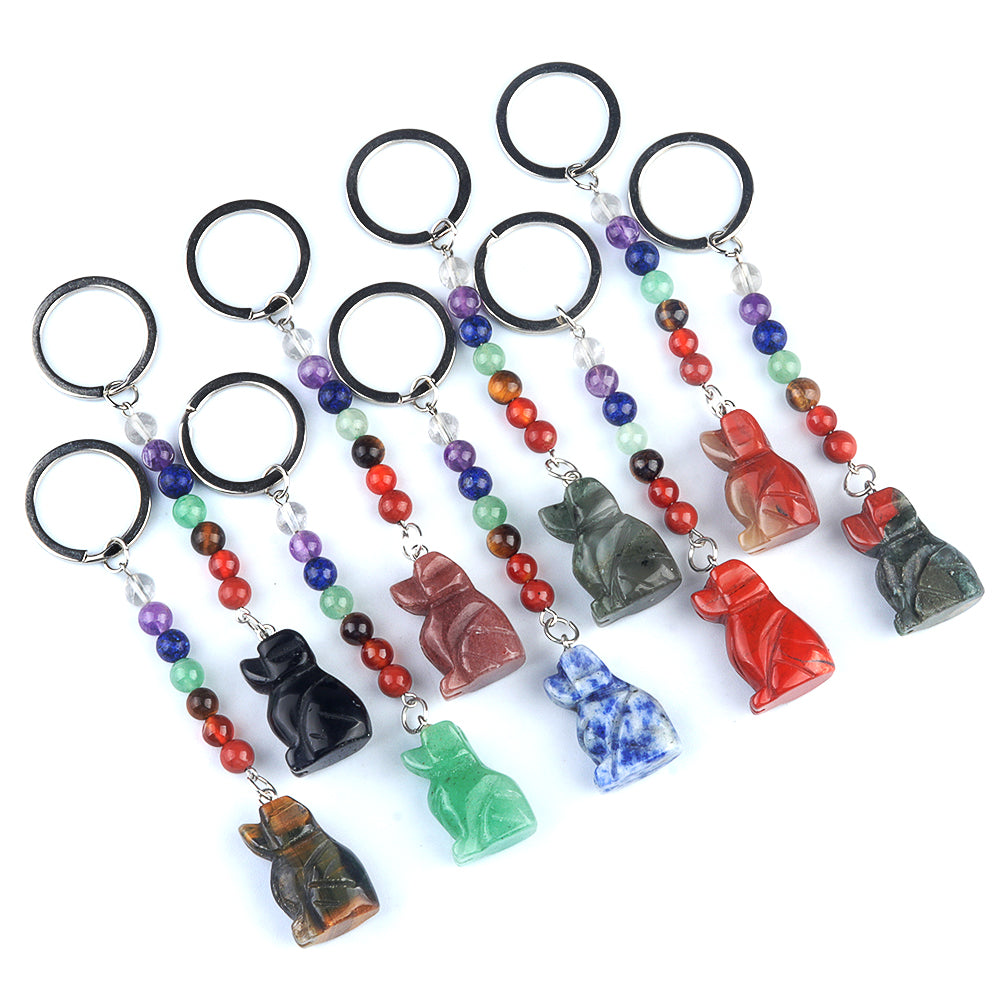 Hand Craved Animal Gemstone Pendant keychain