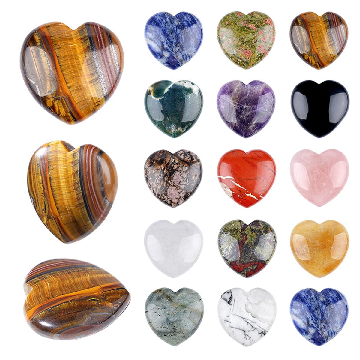 40mm Natural Crystal Puffy Heart Stones - Carved Gemstone Pocket Palm Stone for Reiki Healing, Chakra Balancing, Meditation & Home Decor #SP0046