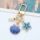 Cute Shell & Flower Enamel Keychain, Dainty Rhinestone Bag Charm, Small Fresh Pendant for Airpod Case, Best Friend Gift