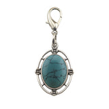 Silver Oval Gemstone Pendant Charms Tag #SP1502S-BT Stone Keychain for Bag