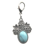 Silver Rose Flower Oval Gemstone Pendant Charms Tag #SP1503S-10X14mm Stone Cab