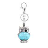 Silver Owl Gemstone Pendant Charms Keychain #KC1760 Bird Animal Key Chain