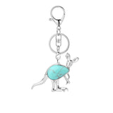 Silver Kangaroo Gemstone Pendant Keychain #KC1765 Animal Crsytal Key Chain