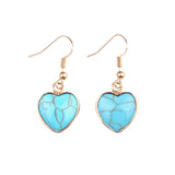 Natural Heart Gemstone Dangle Earrings - 15mm Polished Crystal Healing Pendant Charms, Dainty Gold Drop Earrings for Women & Girls