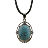 Silver Oval Gemstone Necklace 45CM Black Cord #SN1502S Crystal Pendant 13X18mm Cabs