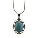 Silver Oval Gemstone Pendant Neckklace with Snake Chain #SN1502S
