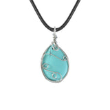 Handmade Wire Wrapped Teardrop Gemstone Pendant Necklace  #SN1752S 45CM Cord Chain