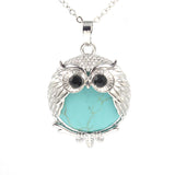 Silver Owl Gemstone Necklace SN1758S Bird Animal Pendant with 45CM 0 Chain