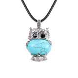 Vintage Silver Owl Gemstone Pendant Necklace #SN1760