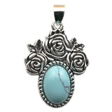 Silver Rose Flower Oval Gemstone Pendant for Making Jewelry#SP1503S-10X14mm Stone Cab Pendant Jewelry