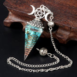 Triple Moon Pentacle Orgone Pendulum Pendant Resin Crystal Dowsing Charm Chain for Wicca & Spiritual Jewelry