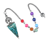 Chips Gemstone Tree of Life Resin Pendulum Wtih 7 Chakra Stone Chain hexagonal pyramid Pendant